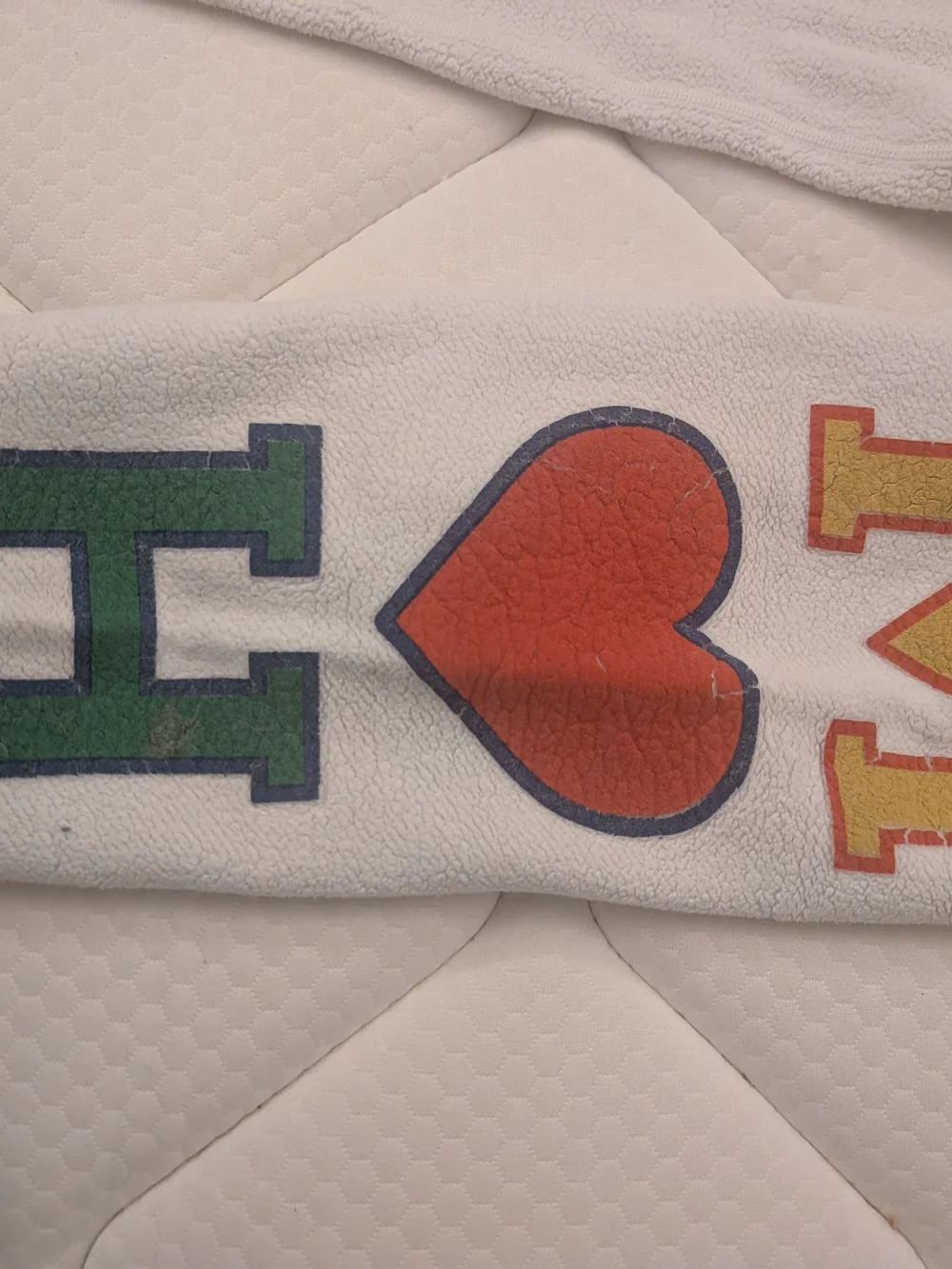 Madhappy White Fleece Sweatpants with Colorful Letter & Heart - Picture 3 of 6